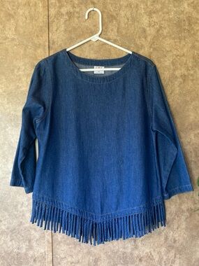 VTG Color Me Cotton Women’s Denim Fringe Top Scoop Neck Blue Jean Size Small